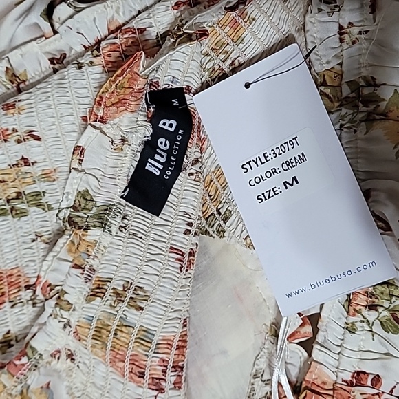 Blue B Ruched Puff Satin Floral Crop Blouse - Picture 8 of 8